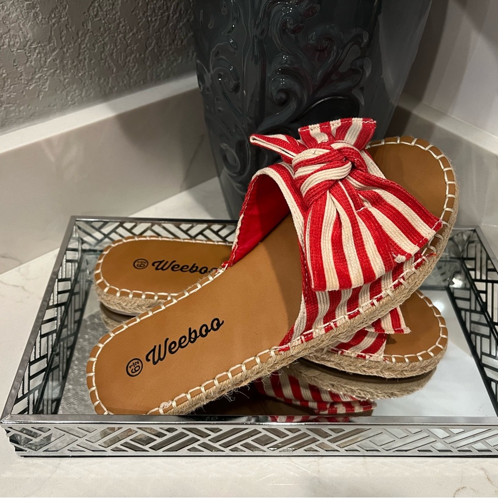 Red and White Striped Women's Sandals